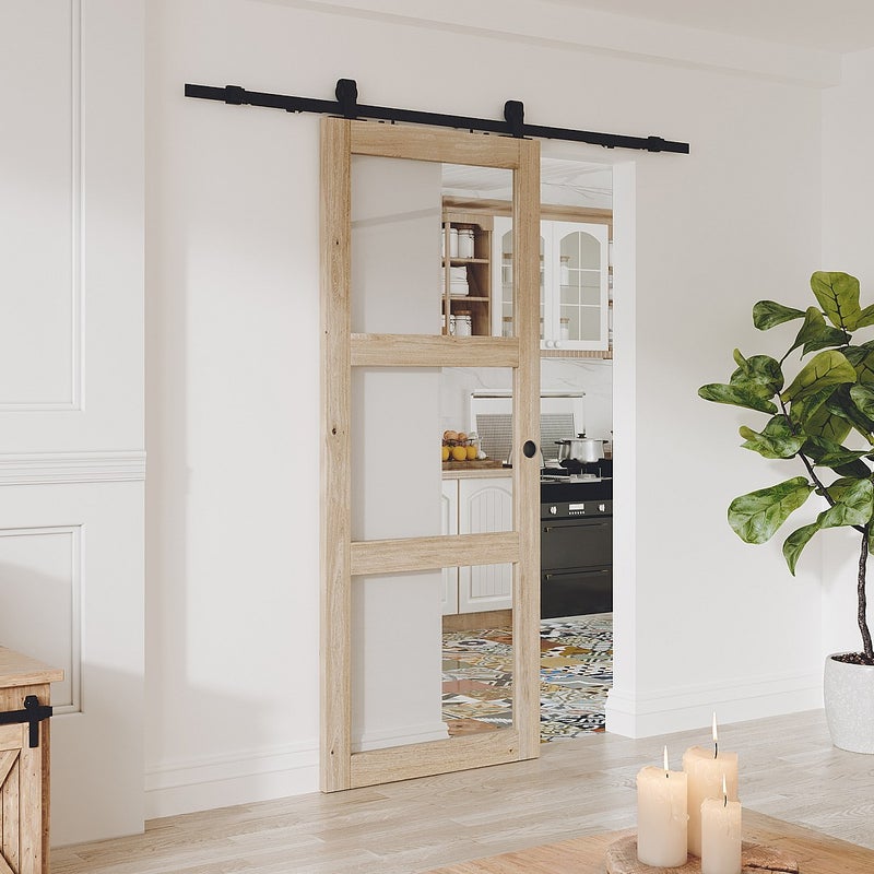 Drzwi przesuwne naścienne z drewna i szkła hartowanego - 3 okna - wys. 205 x szer. 73 cm - ACOSTA II