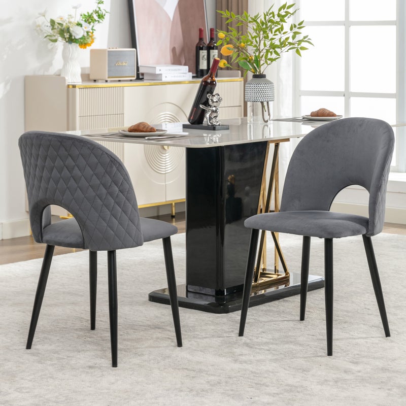 Krzesła do jadalni (2 sztuki), tapicerowane siedzisko, aksamitne siedzisko, regulowane nogi, oparcie w romby, kolor szary