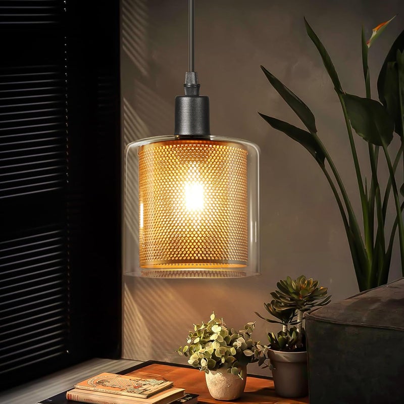 NETTLIFE Vintage Lampa wisząca do jadalni Lampa wisząca na stół - 1 żarówka E14 Max 40W Retro Szkło Metal Czarny Złoty Industrial