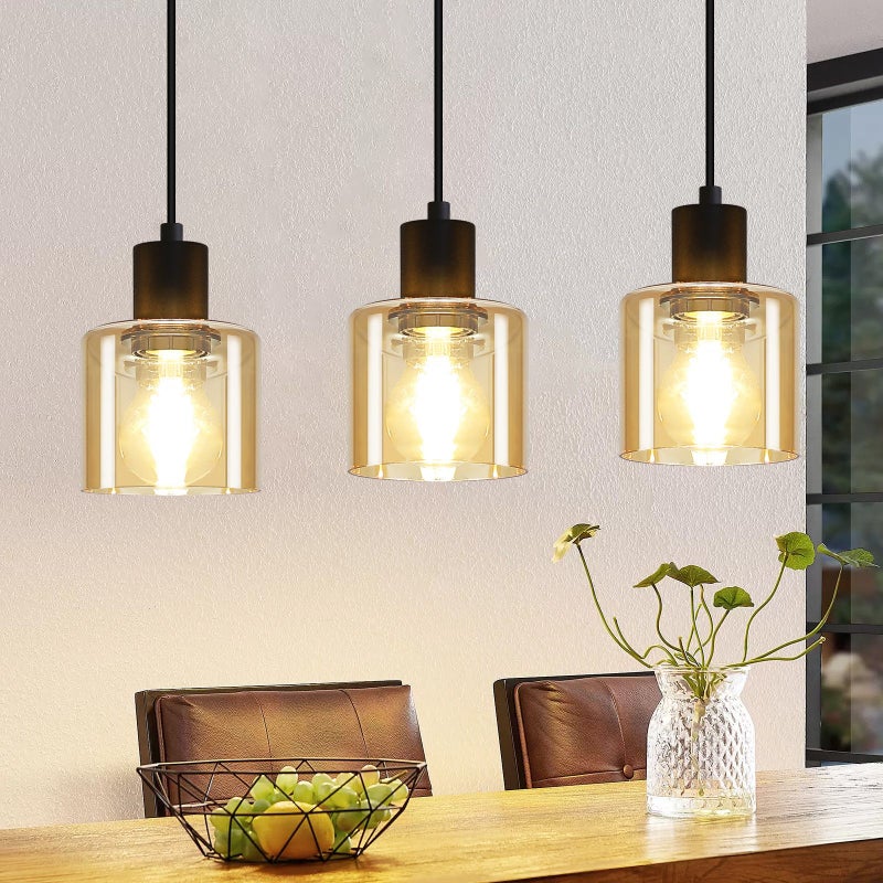 NETTLIFE Lampa wisząca do jadalni, lampa wisząca vintage, 3 żarówki, lampa wisząca E27, czarny metal, retro, industrialny