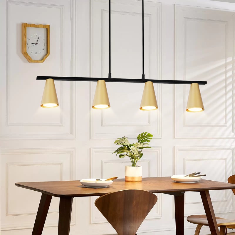 NETTLIFE Lampa wisząca do jadalni, lampa wisząca złota: GU10 nowoczesna lampa wisząca 4 płomienie metal w kolorze czarnym industrialnym