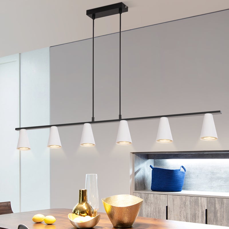 NETTLIFE Lampa wisząca do jadalni Lampa wisząca na stół 6 żarówek - nowoczesna lampa wisząca na stół w kolorze białym i czarnym GU10 z metalu