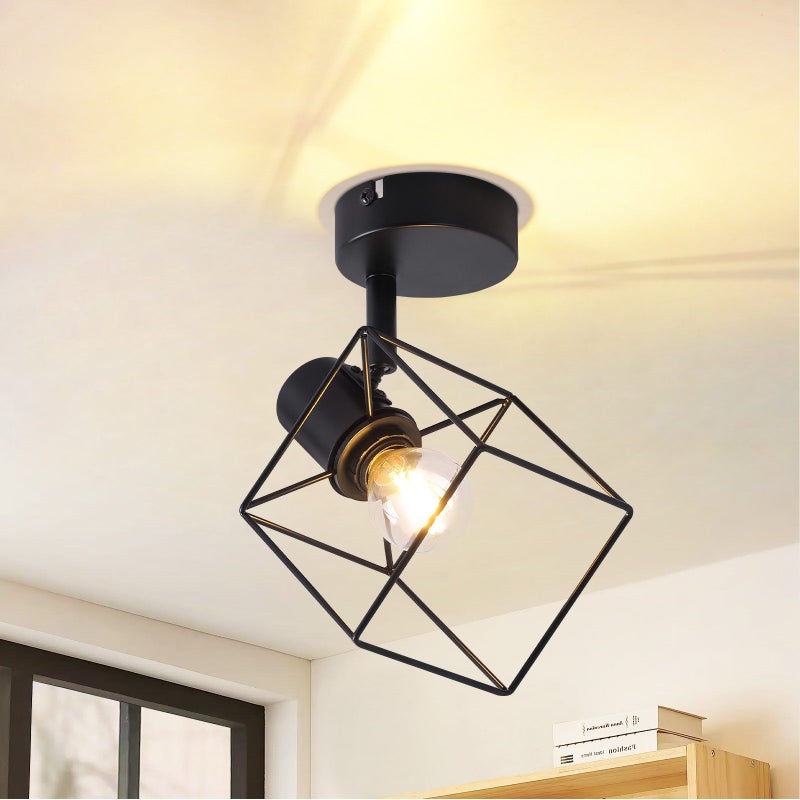 NETTLIFE Czarny Reflektorowa sufitowy E14 Lampa sufitowa z możliwością regulacji 350° w stylu vintage, metalowy salon