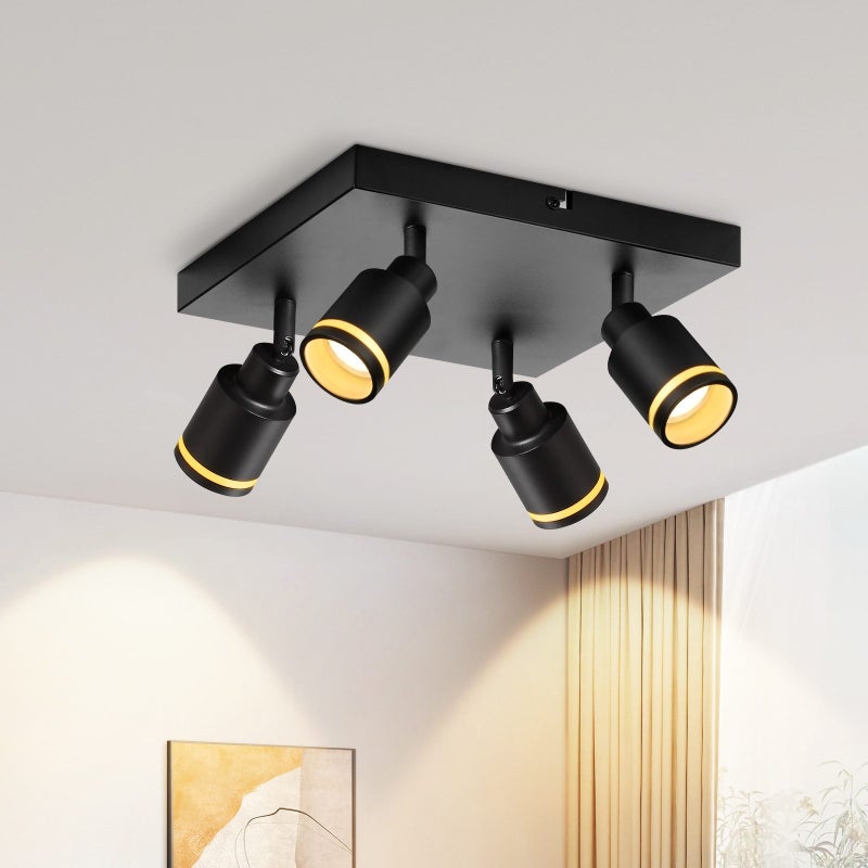 NETTLIFE Lampa sufitowa LED 4 reflektory sufitowe: kwadratowe czarne modele lamp sufitowych Regulowany wewnętrzny reflektor ścienny metalowy GU10