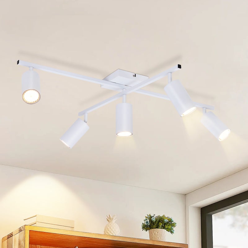 NETTLIFE Lampa sufitowa Biały LED Reflektorowa sufitowy GU10 5 płomieni Nowoczesny Salon 330° Obrotowy Przemysłowy