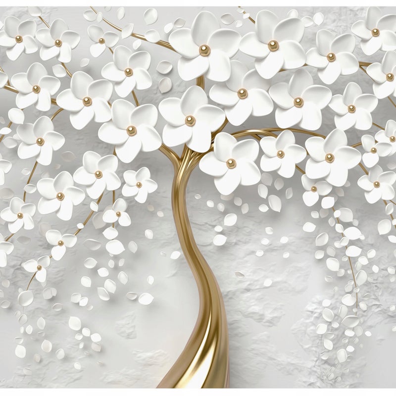 Fototapeta Drzewo 3D Kwiaty Złoty 300x210 cm Tapeta Do Sypialni Salonu Kuchni Na Flizelinie