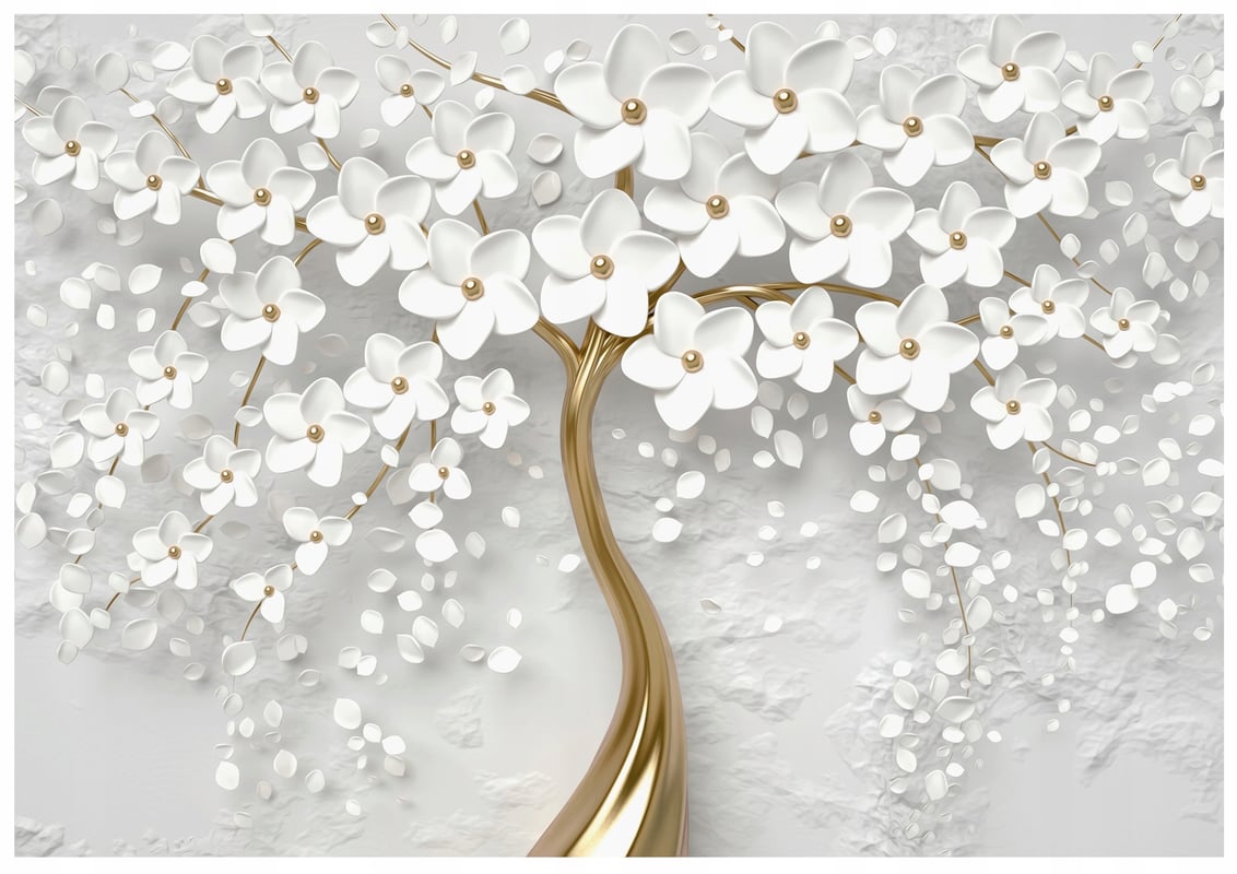 Fototapeta Drzewo 3D Kwiaty Złoty 250x175 cm Tapeta Do Sypialni Salonu Kuchni Na Flizelinie
