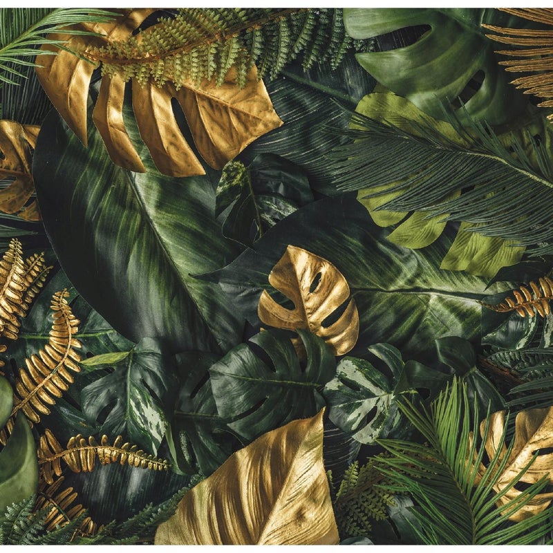 Fototapeta Liście Monstera Złoty Zielony 250x175 cm Tapeta Do Sypialni Salonu Kuchni Na Flizelinie