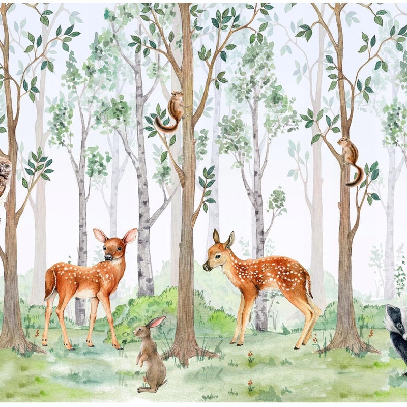 Fototapeta Dla Dzieci Chłopca Dziewczynki Las Zwierzęta 350x250 cm Tapeta Do Pokoju Dziecięcego Na Flizelinie