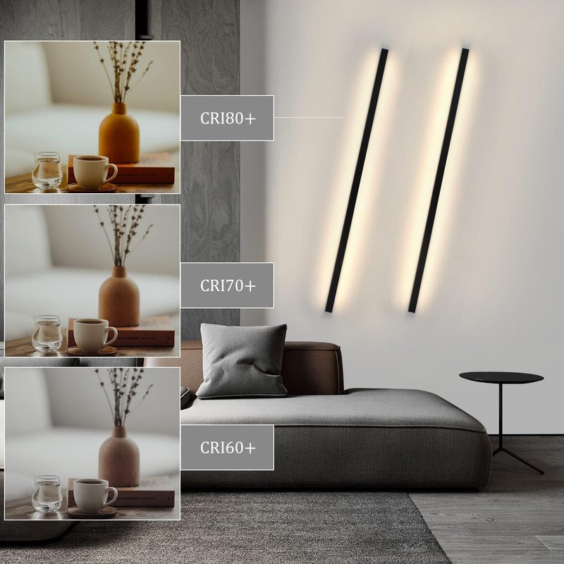 NETTLIFE 2 Kinkiety LED Lampa ścienna wewnętrzna 100CM czarna, nowoczesny design, możliwość przyciemniania, ciepła biel