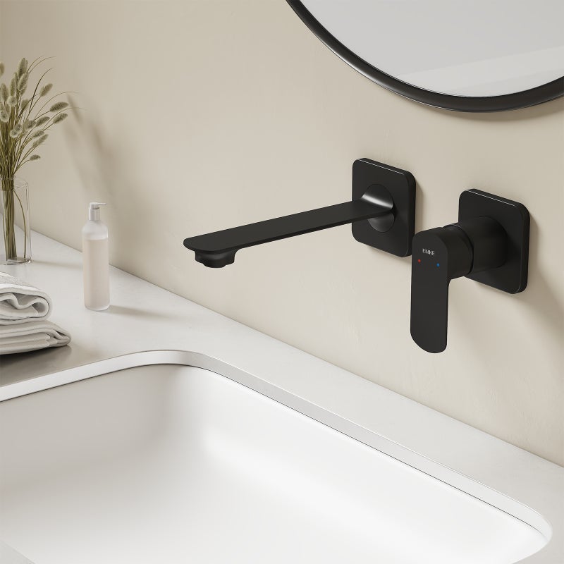 EMKE Bateria umywalkowa ścienna czarny matowy bateria podtynkowa umywalkowa