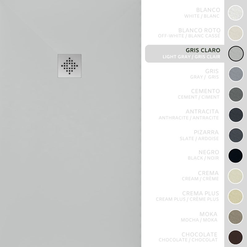 SOULHOME Brodzik prysznicowy– Żywica– Gel Coat– Gładka/Kamienna tekstura – Antypoślizgowy – Kolor jasnoszary – 190X75- Niski 3 cm– Standard