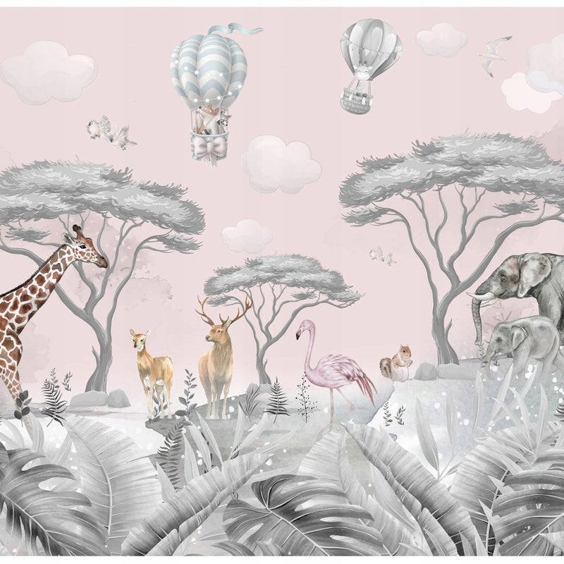 Fototapeta Dla Dzieci Dziewczynki Dżungla Zwierzęta 150x105 cm Tapeta Do Pokoju Dziecięcego Na Flizelinie