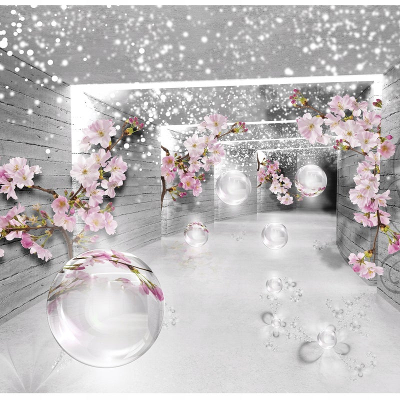 Fototapeta 3D Magiczny Tunel Kwiaty Szary 250x175 cm Tapeta Do Sypialni Salonu Kuchni Na Flizelinie