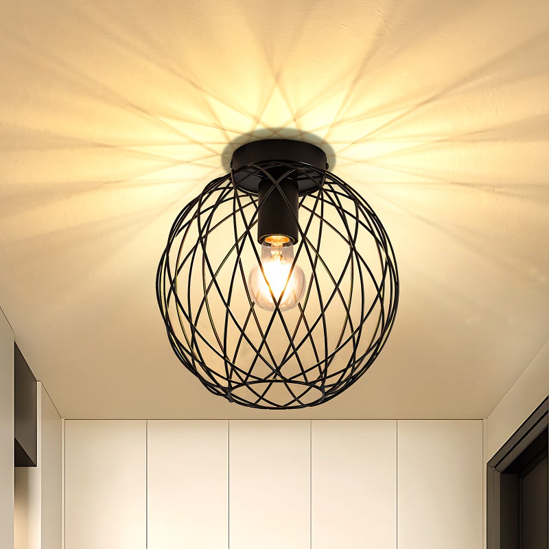 NETTLIFE Czarna industrialna lampa sufitowa vintage okrągła lampa do przedpokoju E27 1 retro metalowa żarówka