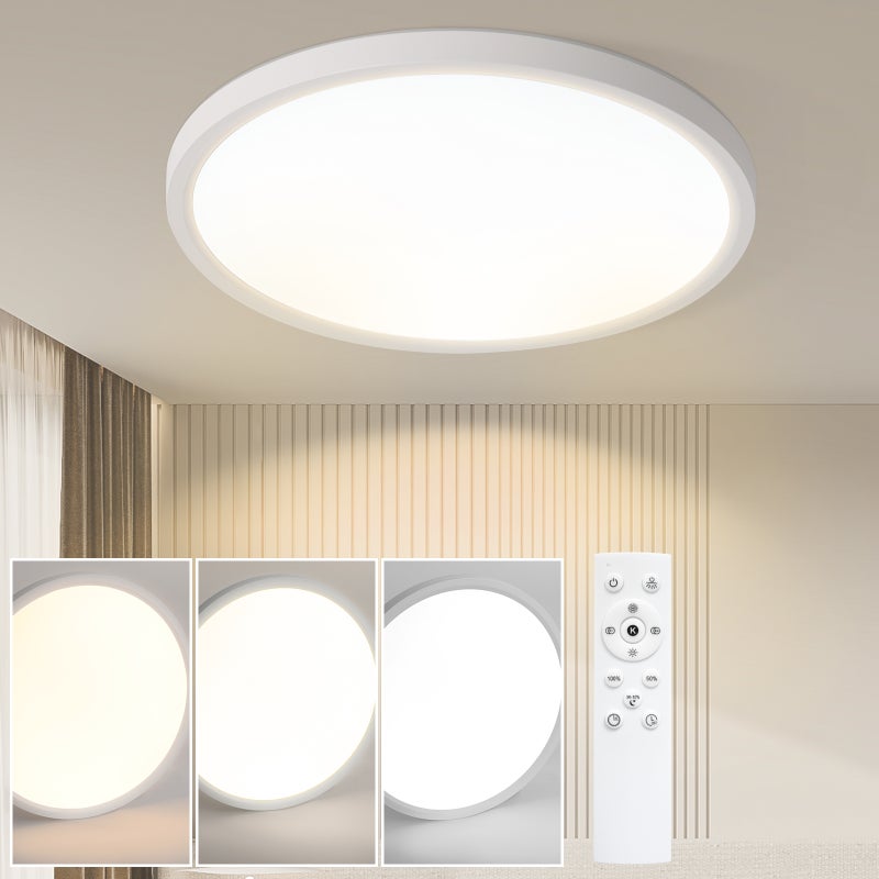 NETTLIFE Lampa sufitowa Płaska lampa sufitowa LED - Ø30cm lampa łazienkowa z możliwością ściemniania lampa kuchenna okrągła biała 24W