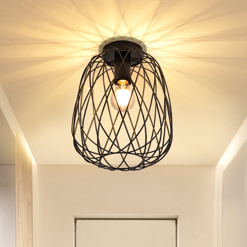 NETTLIFE Czarna lampa sufitowa lampa do przedpokoju vintage industrialna lampa sufitowa retro E27 1-żarówkowa okrągła metalowa lampa