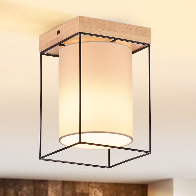 NETTLIFE Lampa sufitowa do przedpokoju Drewniana lampa sufitowa z 1 żarówką E14, zabytkowa lampa do przedpokoju w industrialnym stylu retro