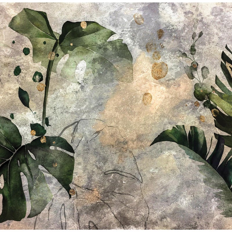 Fototapeta Liście Monstera Beton 150x105 cm Tapeta Do Sypialni Salonu Kuchni Na Flizelinie