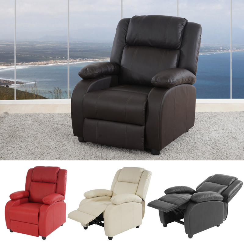 Fotel telewizyjny fotel rozkładany Lincoln, imitacja skóry ~ kawa