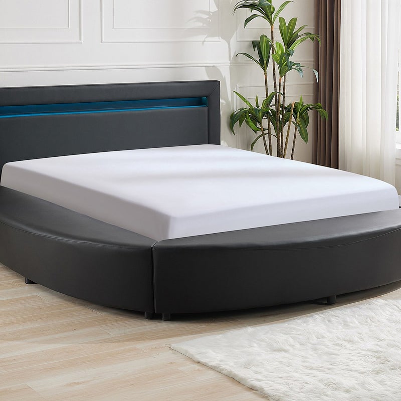 Łóżko 180 x 200 cm - Z oświetleniem LED - Ekoskóra - Czarny - ABULIS III