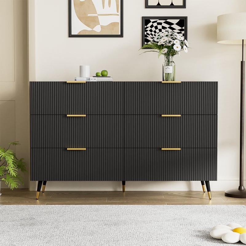 Komoda z 6 szufladami - 120 x 40 x 77 cm - Płyta wiórowa - do salonu, sypialni - Kolor czarny
