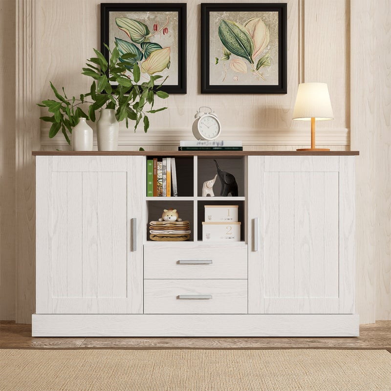 Komoda z 2 drzwiami i 2 szufladami - 140 x 40 x 79,5 cm - Płyta wiórowa - Kolor biały i brązowy