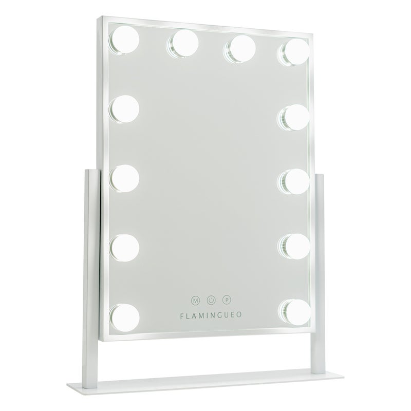 Flamingueo Lustro do Makijażu 12 LED 3 Tryby Świecenia Lustro Do Toaletki Regulowana Pozycja Biały