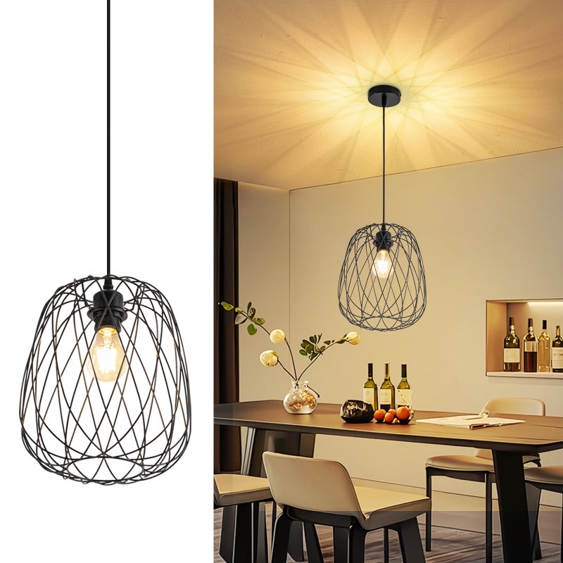 NETTLIFE Lampa wisząca do jadalni Lampa wisząca vintage - E27 Lampa wisząca sufitowa Czarna metalowa okrągła lampa wisząca