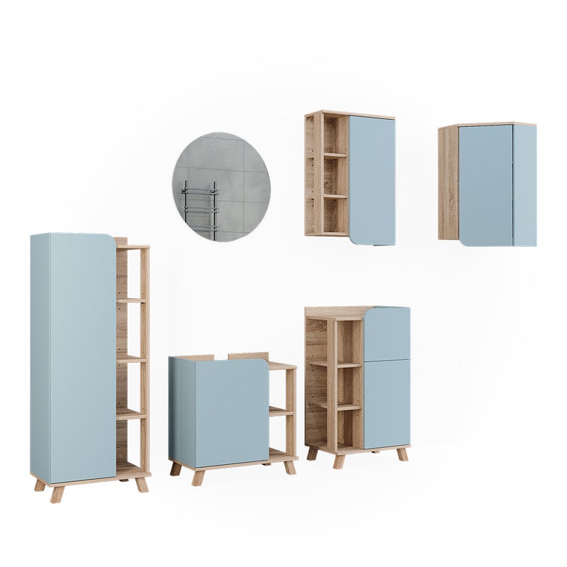 Vicco Zestaw mebli łazienkowych Karen, Sonoma/niebieski, 5 części