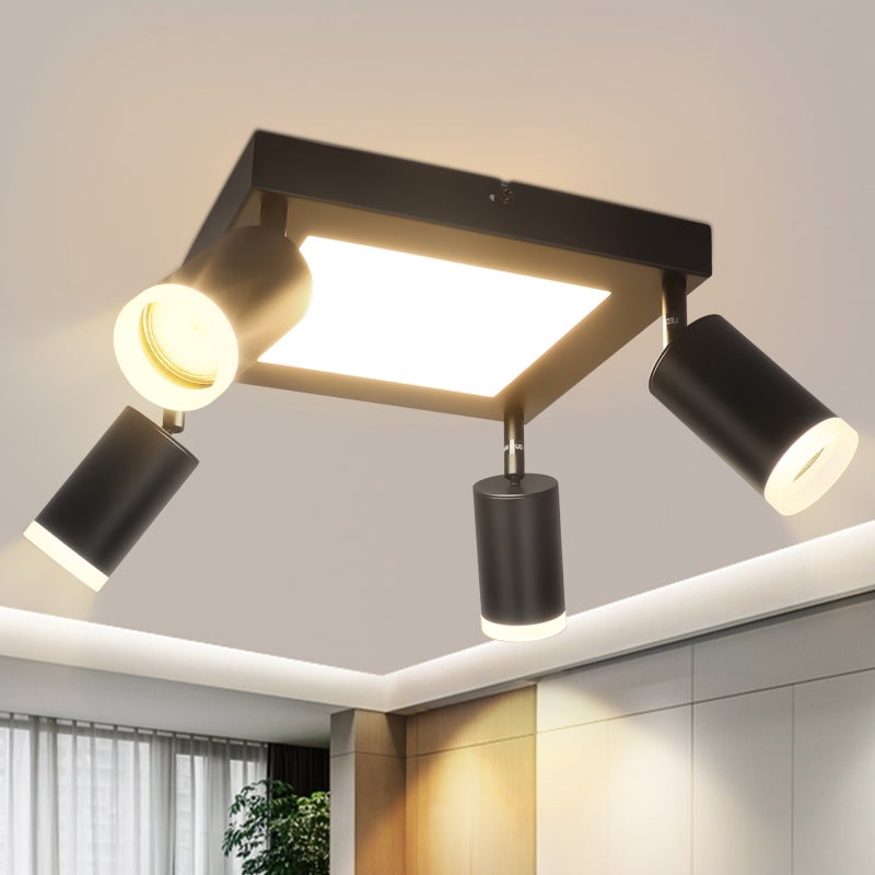NETTLIFE Reflektorowa sufitowy 4 żarówki GU10 3000k 20W Czarna lampa kuchenna Ciepła biel Obrotowa lampa do przedpokoju