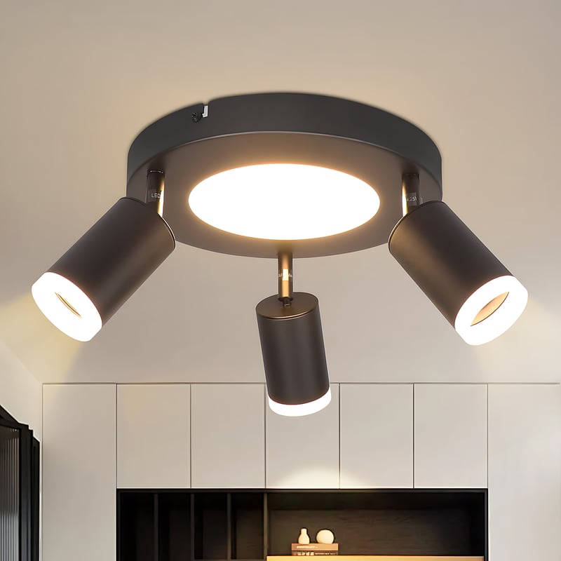 NETTLIFE Reflektorowa sufitowy 3 żarówki GU10 20W sypialnia 3000k czarna lampa kuchenna regulowana 350 regulowana w metalu