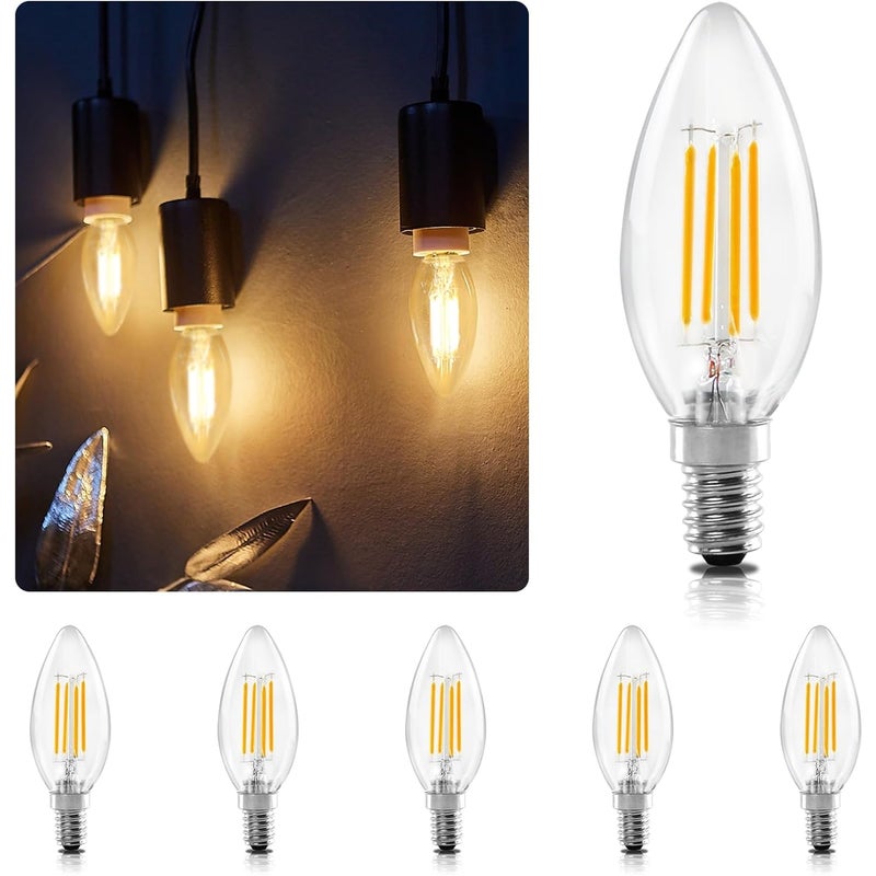Żarówka LED NETTLIFE E14, ciepła biel, 6 szt., 4 W, lampa świecowa, żarnik vintage, 2700 K