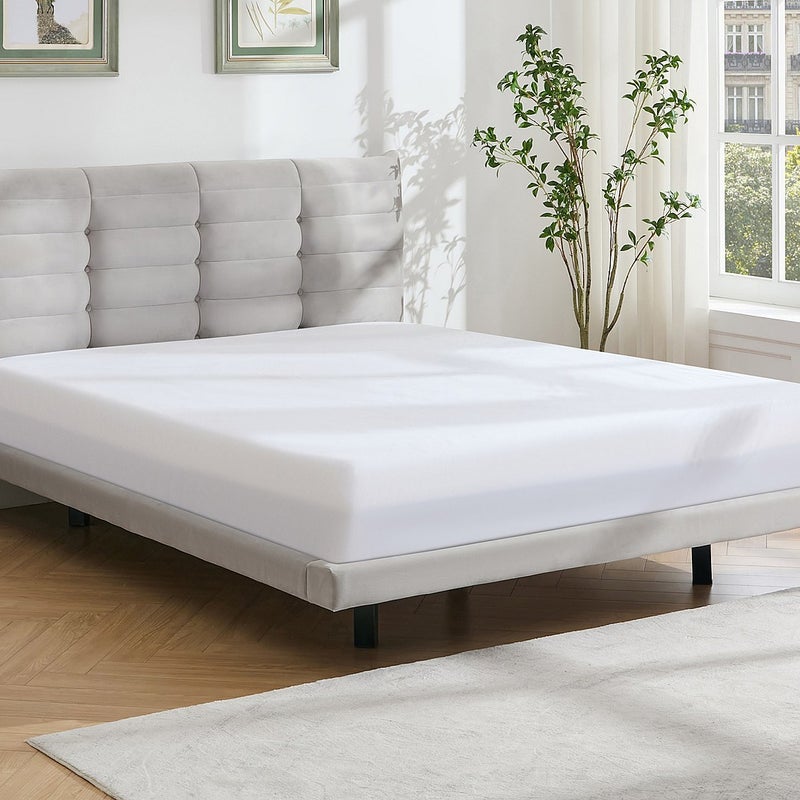 Łóżko 160 x 200 cm z pikowanym zagłówkiem - Welur - Szary + Materac - NISATIO