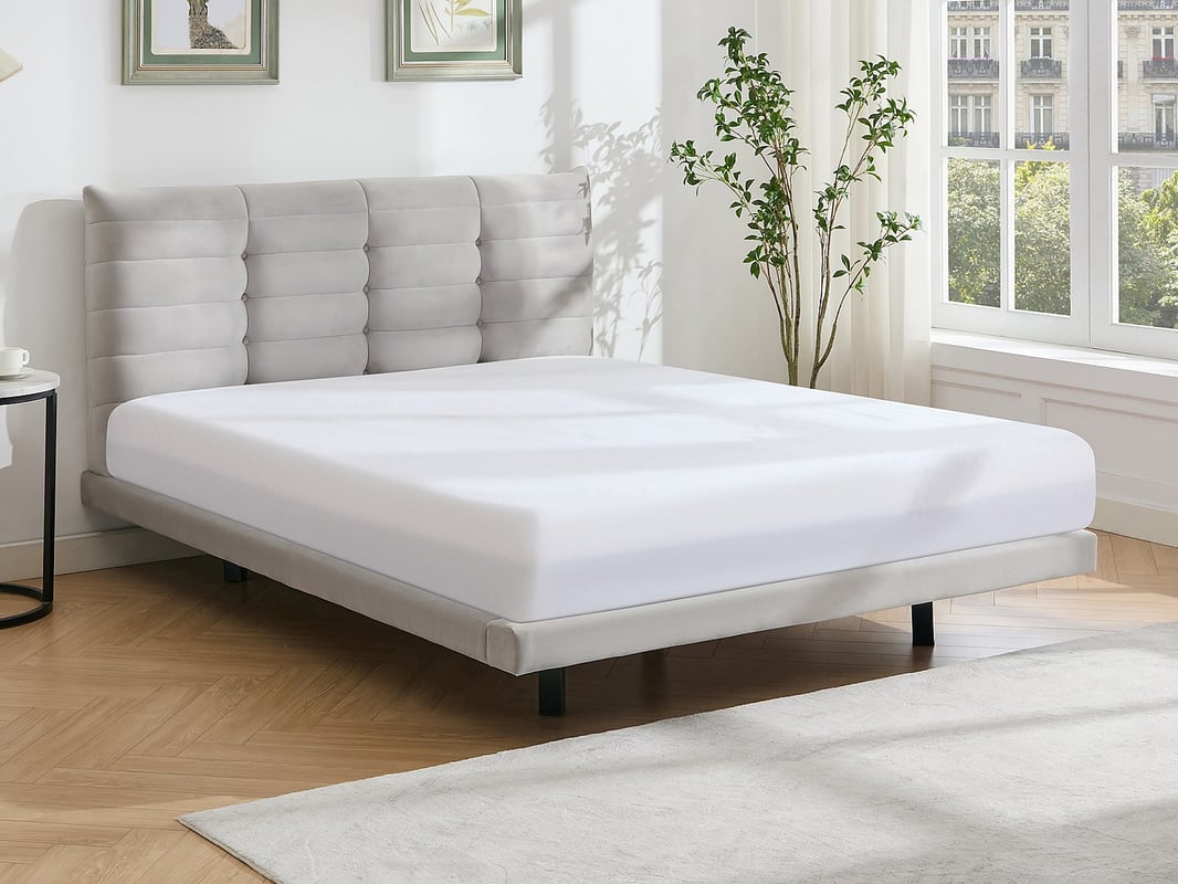 Łóżko 180 x 200 cm z pikowanym zagłówkiem - Welur - Szary - NISATIO