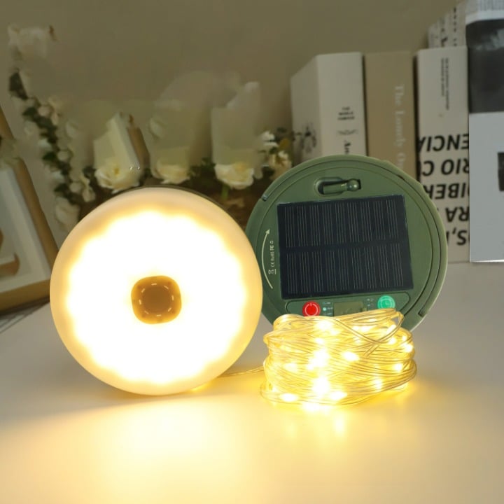 Lampa kempingowa solarna, girlanda świetlna LED, światło nastrojowe, lampa świetlna, kolor, 10 metrów, z timerem, ciepłe białe światło, 10 metrów