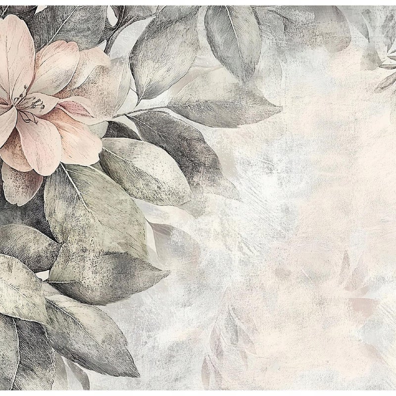 Fototapeta Kwiaty Liście Abstrakcja Beton Szary 400x280 cm Tapeta Do Sypialni Salonu Kuchni Na Flizelinie