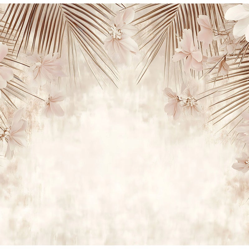 Fototapeta Liście Palmy Beton Beżowy 300x210 cm Tapeta Do Sypialni Salonu Kuchni Na Flizelinie