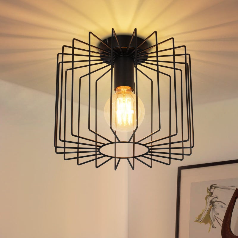 NETTLIFE Vintage lampa sufitowa E27 czarny żyrandol klatkowy 27CM lampa do przedpokoju z metalu retro