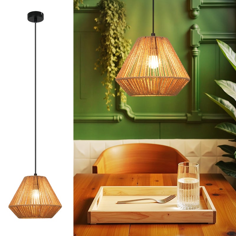 Nettlife Lampa wisząca 1-płomieniowa E27, Vintage, lina konopna, design latarni, Lampa do jadalni