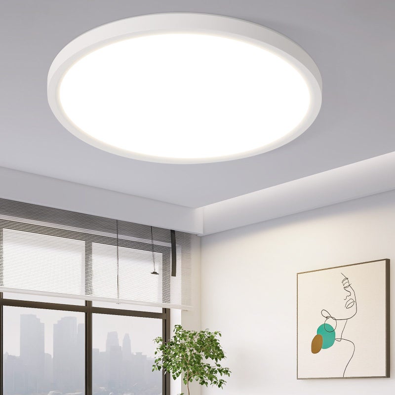 NETTLIFE Lampa sufitowa LED do łazienki, płaska, 24 W, okrągła, biała, do kuchni, nieściemnialna