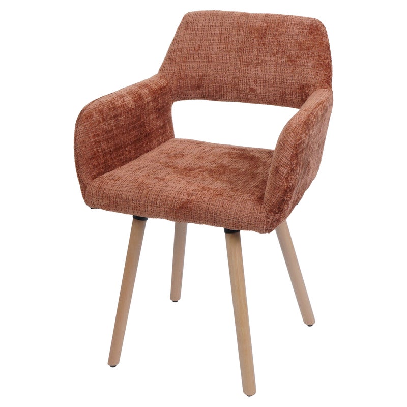 Krzesło do jadalni HWC-A50 II, krzesło do kuchni krzesło tapicerowane, drewno tkanina/tkanina szenilowa (465g/m²) MVG ~ terakota