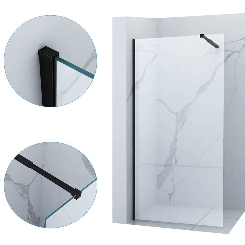 ŚCIANKA PRYSZNICOWA WALK-IN 120x200 TRANSPARENT CZARNA