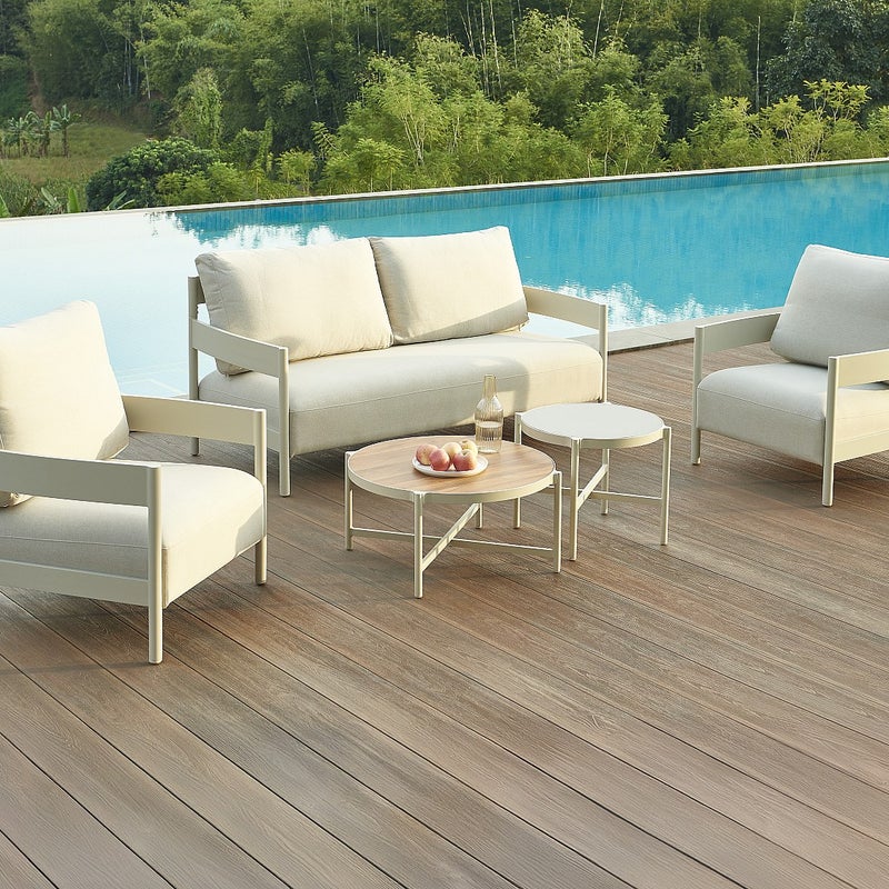 Zestaw mebli ogrodowych z aluminium: kanapa 2-osobowa, 2 fotele i 2 stoliki kawowe - Beżowy - LOMAM marki MYLIA