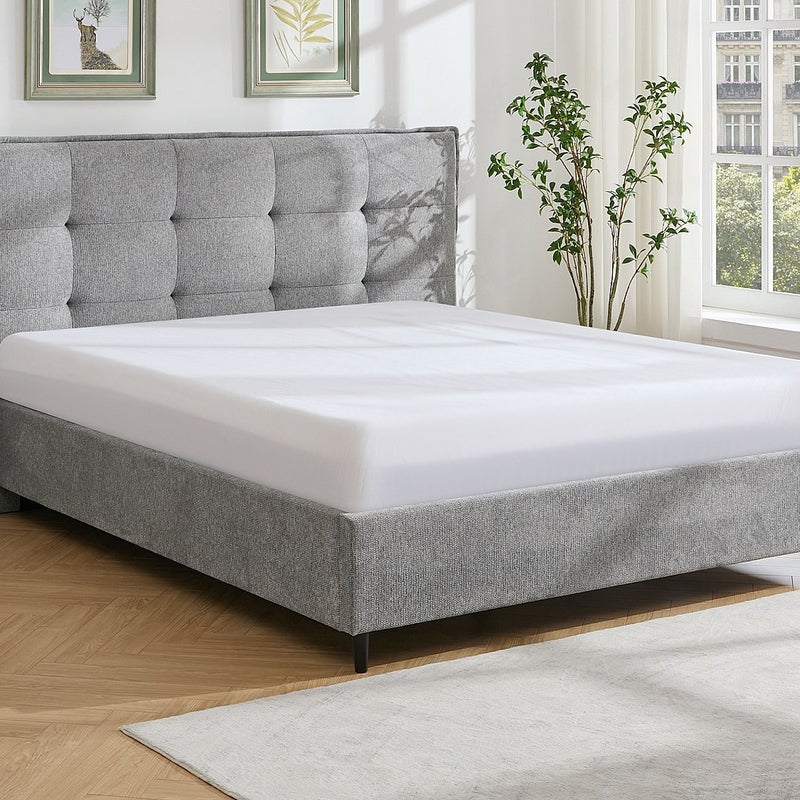 Łóżko 180 x 200 cm z pikowanym zagłówkiem - Tkanina - Szary - NIRPIO