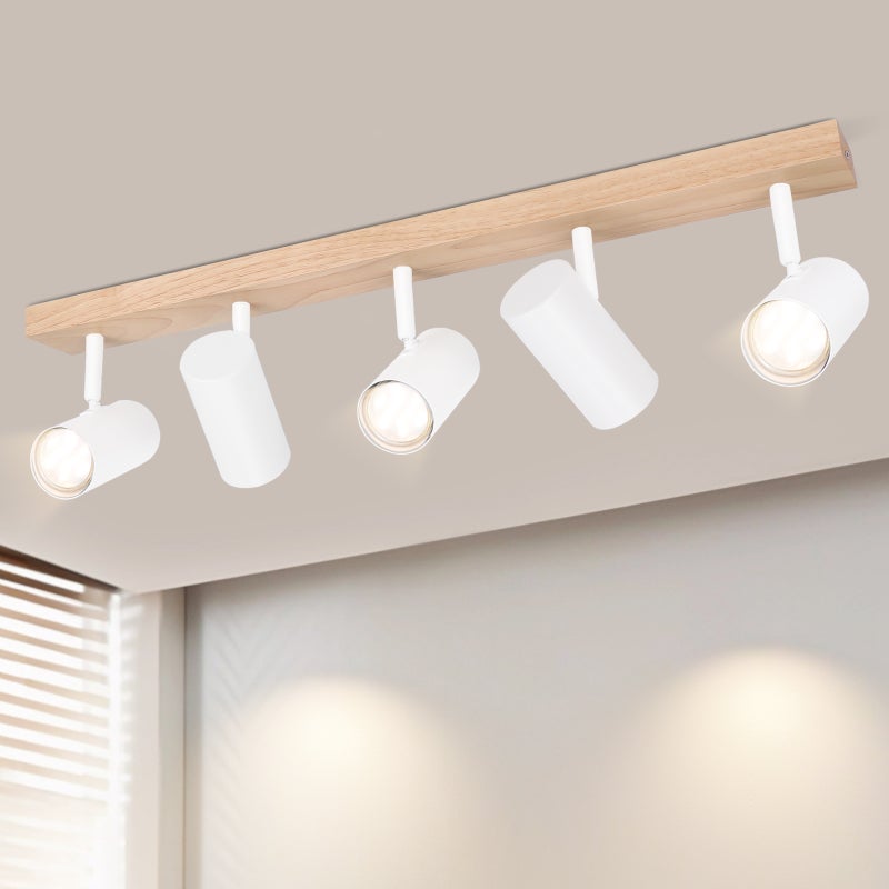 NETTLIFE Reflektorowa sufitowy 5 płomieni Biały Drewno Vintage GU10 Regulowany 350°