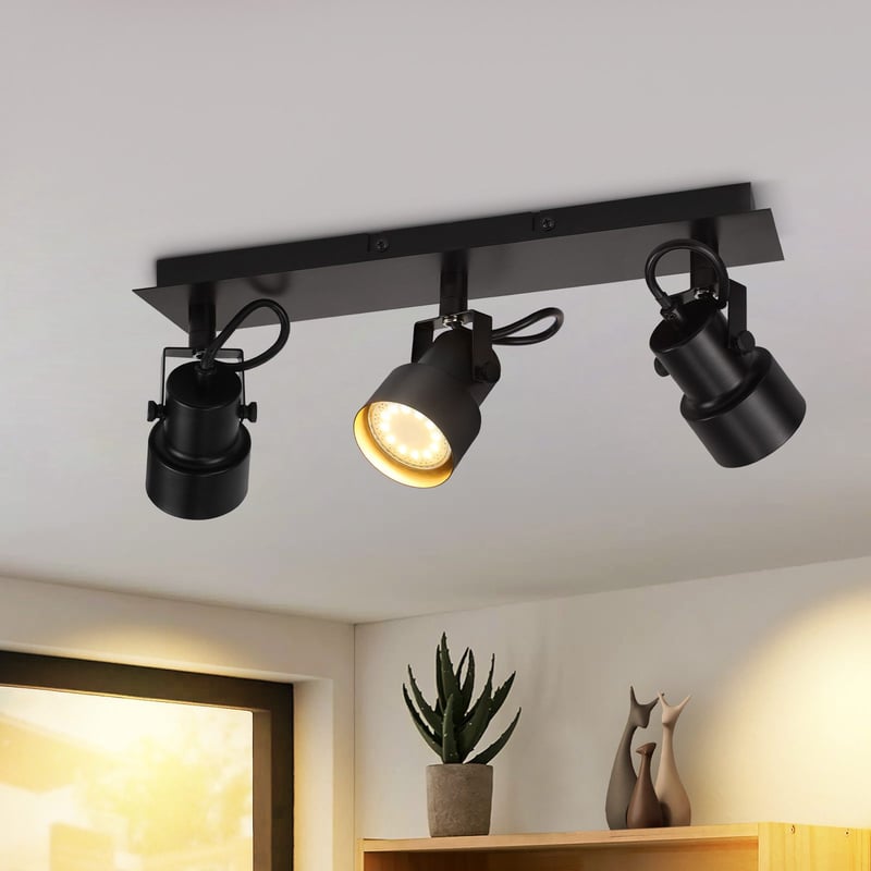 Nettlife Reflektorowa sufitowy 3-punktowy GU10, regulowany 350°, czarny, Lampa vintage do kuchni