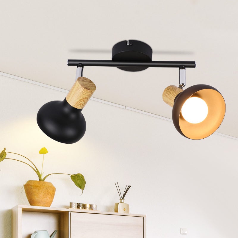 Nettlife Reflektorowa sufitowy 2-punktowy E14, czarny, vintage, Lampa do salonu