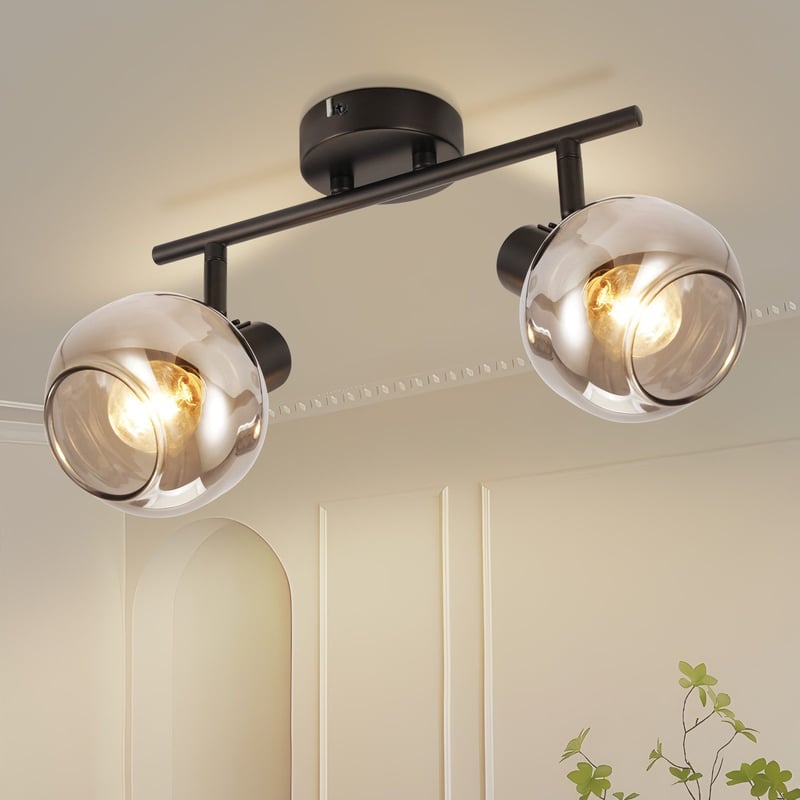 ZMH Lampa sufitowa do salonu 350° obrotowa, przydymiona szara szklana lampa retro do korytarza do kuchni