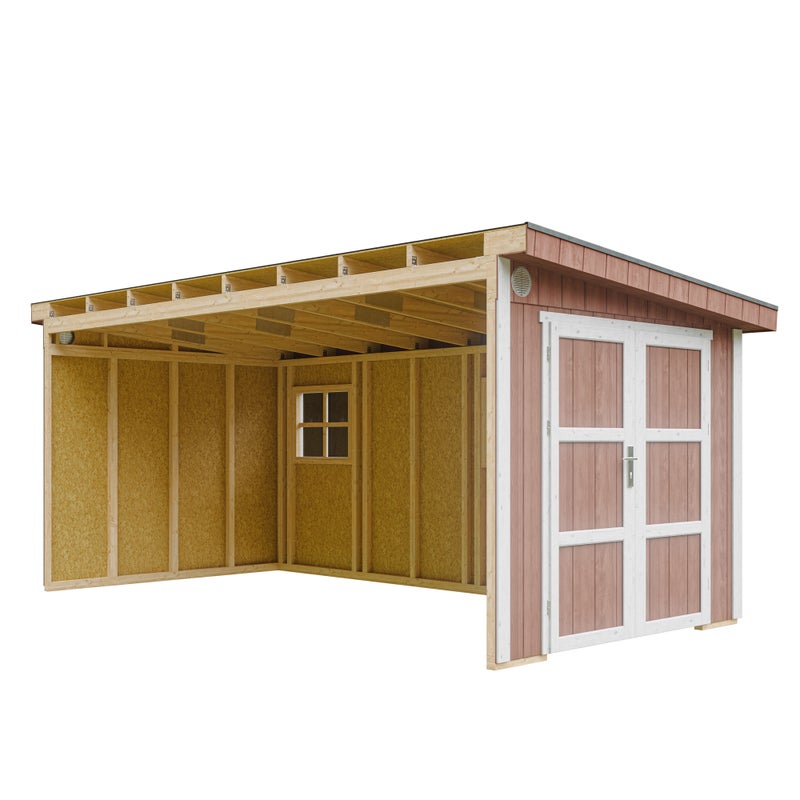 Szopa ogrodowa najwyższej jakości 11,47 m² - wys. 231 x 248 x 530 cm - bez podłogi i ścian bocznych - Timbela M940B-REDWOOD RED
